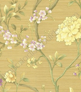 PÁG. 001/002 - Papel de Parede Vinílico Gioia (Italiano) - Floral (Tons de Bege/ Verde/ Branco/ Lilás/ Leve Brilho Dourado)