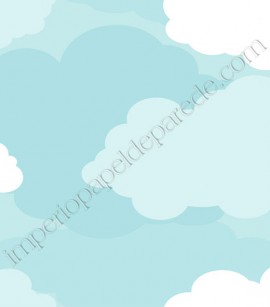 PÁG. 008 - Papel de Parede Infantil Vinílico Peek-a-Boo (Americano) - Nuvens (Verde Água)