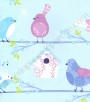 PÁG. 01 - Papel de Parede Infantil Vinílico Just 4 Kids (Inglês) - Pássaros (Tons de Azul / Violeta / Branco / Verde)