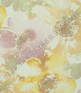 PÁG.01 - Papel de Parede Vinílico Suite (Italiano) - Floral (Amarelo/Lilás/Alaranjado/Fundo Creme)