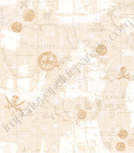 PÁG. 013 - Papel de Parede Vinílico Boys Will be Boys (Americano) - Mapa do Tesouro - Piratas (Marfim)
