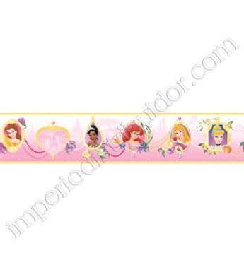 PÁG. 015 - Faixa Vinílica Disney York (Americano) - Princesas Disney (Amarelo/ Rosa)