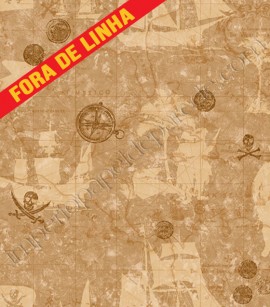 PÁG. 016 - Papel de Parede Vinílico Boys Will be Boys (Americano) - Mapa do Tesouro - Piratas (Bege Dourado)