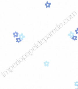 PÁG. 02 - Papel de Parede Vinílico Infantil Just 4 Kids (Inglês) - Floral (Tons de Azul /Branco)