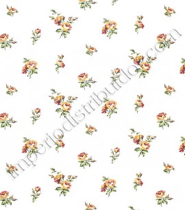 PÁG. 03 - Papel de Parede Vinílico English Florals (Inglês) - Flores Miúdas (Amarelo/ Vermelho/ Fundo Branco)