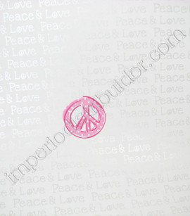 PÁG. 036 - Papel de Parede Vinílico Friends Forever (Americano) - Peace & Love (Tons de Rosa/ Prata/ Branco/ Detalhes com Brilho)