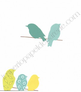 PÁG. 053 - Papel de Parede Vinílico Bistrô (Americano) - Pássaros (Verde/Azul/Amarelo)