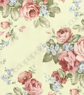 PÁG. 09 - Papel de Parede Vinílico Fragrant Roses (Chinês) - Floral (Vermelho Envelhecido/ Azul/ Bege/ Verde)