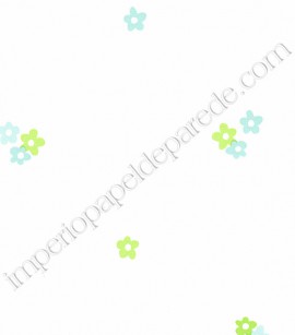 PÁG. 09 - Papel de Parede Vinílico Infantil Just 4 Kids (Inglês) - Floral (Tons de Verde/ Azul/ Branco)