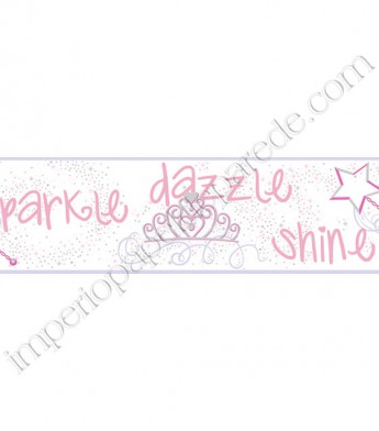 PÁG. 096 - Faixa Vinílica Decorativa Peek-a-Boo (Americano) - Princesa (Rosa/ Gelo/ Lilás/ Detalhes com Brilho)