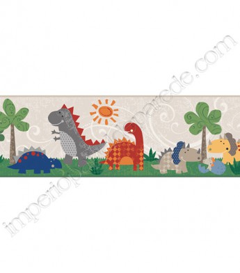 PÁG. 124 - Faixa Vinílica Decorativa Peek-a-Boo (Americano) - Dinossauros (Cinza/ Colorido)