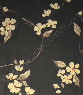 PÁG. 32 - Papel de Parede Vinílico Bright Wall (Americano) - Floral Delicado (Dourado/ Preto/ Marrom/ Detalhes com Brilho Cintilante)