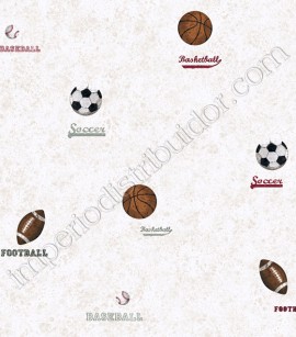 PÁG. 38 - Papel de Parede Vinílico Candice Kids (Americano) - Esportes: Futebol, Basquetebol e Basebol (Branco/ Marrom)