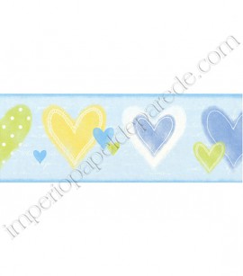 PÁG. 43 - Faixa Vinílica Decorativa Just 4 Kids (Inglês) - Corações (Tons de Azul/ Verde/ Amarelo/ Branco)