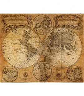 PÁG. 57B - Painel de Parede Steampunk (Inglês) - Mapa Mundi Antigo (Map) 4 Partes