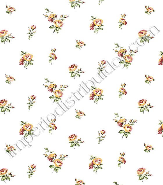 PÁG. 03 - Papel de Parede Vinílico English Florals (Inglês) - Flores Miúdas  (Amarelo/ Vermelho/ Fundo Branco) - COLA GRÁTIS