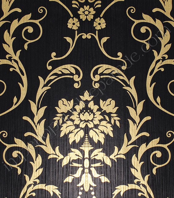 Ideale  Papel de Parede Vinílico Floral Preto com Dourado - Ideale Papéis  Papeis de parede