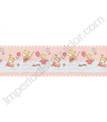 PÁG. 01 - Faixa Vinílica Decorativa Kawayi (Chinês) - Ursinhos (Rosa/ Colorido)
