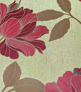 PÁG. 01 - Papel de Parede Vinílico Enchantment (Americano) - Floral (Dourado/ Bege/ Marrom/ Vermelho/ Bordô)