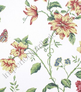 PÁG. 01 - Papel de Parede Vinílico English Florals (Inglês) - Floral (Tons de Vermelho/ Amarelo/ Verde/ Leve Relevo)