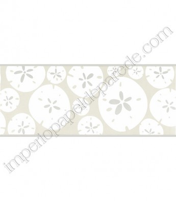 PÁG. 013 - Faixa Vinílica Bistrô (Americano) para Papel de Parede - Bolachas do Mar (Bege/Branco/Prata) - Leve Brilho