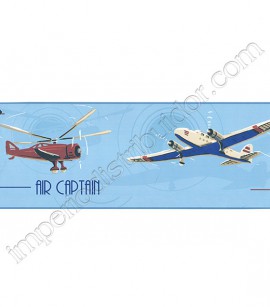 PÁG. 019 - Faixa Vinílica Decorativa Friends Forever (Americano) - Aviões e Helicópteros (Tons de Azul/ Vermelho/ Bege)