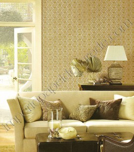 PÁG. 02 - Papel de Parede Vinílico Enchantment (Americano) - Ondas (Dourado/ Detalhes Dourado Metálico)