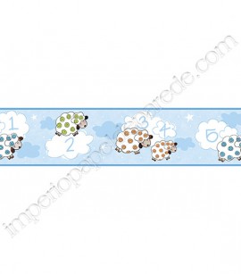 PÁG. 027 - Faixa Vinílica Decorativa Peek-a-Boo (Americano) - Carneirinhos (Tons de Azul/ Colorido)