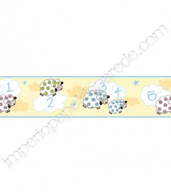 PÁG. 030 - Faixa Vinílica Decorativa Peek-a-Boo (Americano) - Carneirinhos (Tons de Azul/ Tons de Amarelo/ Colorido)