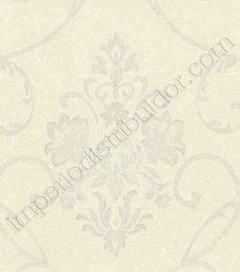 PÁG. 045 - Papel de Parede Vinílico Gioia (Italiano) - Arabescos Colonial (Tons de Bege/ Efeito Metálico)