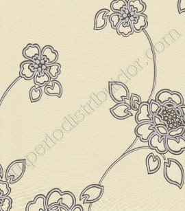 PÁG. 05 - Papel de Parede Vinílico Motivi (Italiano) - Floral (Bege/ Prata/ Preto/ Detalhes Metalizados)