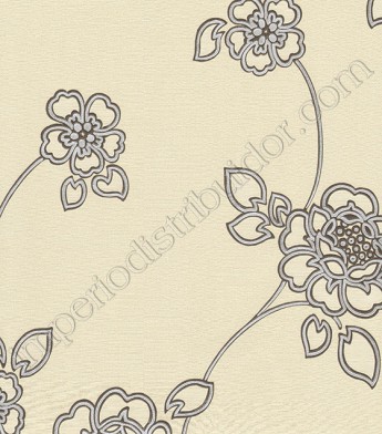 PÁG. 05 - Papel de Parede Vinílico Motivi (Italiano) - Floral (Bege/ Prata/ Preto/ Detalhes Metalizados)