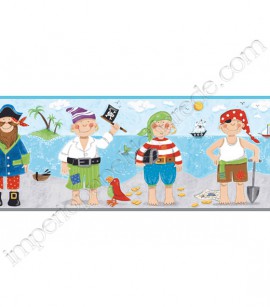 PÁG. 058 - Faixa Vinílica Decorativa Peek-a-Boo (Americano) - Piratas (Azul Claro/ Colorido)