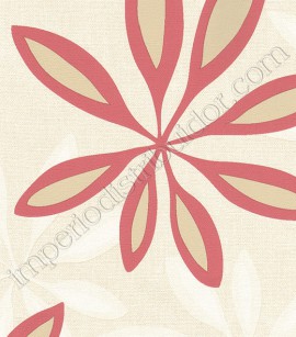 PÁG. 061 - Papel de Parede Vinílico Flow (Italiano) - Floral (Vermelho/ Bege Claro Acinzentado/ Branco)