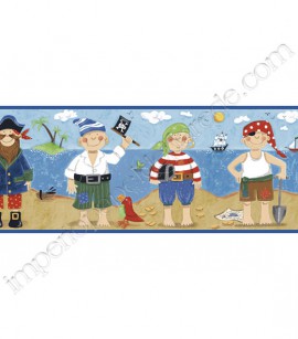PÁG. 062 - Faixa Vinílica Decorativa Peek-a-Boo (Americano) - Piratas (Azul Marinho/ Colorido)