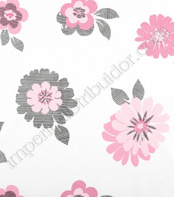 PÁG. 068 - Papel de Parede Vinílico Friends Forever (Americano) - Floral (Tons de Rosa/ Preto/ Branco/ Detalhes com Glitter)