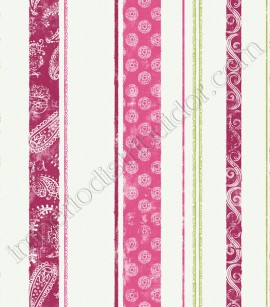 PÁG. 069 - Papel de Parede Vinílico Disney York (Americano) - Listras Estampadas (Rosa Pink/ Verde/ Branco)