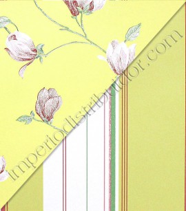 PÁG. 07 - Papel de Parede Vinílico English Florals (Inglês) - Floral Delicado (Amarelo/ Tons de Rosa/ Levíssimo Relevo)