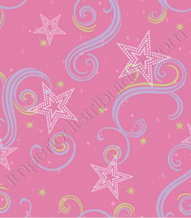 PÁG. 076 - Papel de Parede Vinílico Disney York (Americano) - Show Star (Rosa/ Lilás/ Verde/ Detalhes com Glitter)