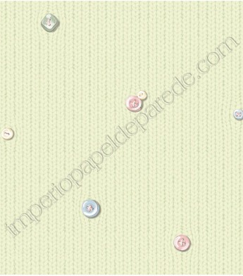 PÁG. 091 - Papel de Parede Infantil Vinílico Peek-a-Boo (Americano) - Imitação Tecido com Botões (Colorido/ Tons de Verde)