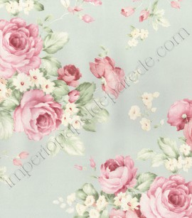 PÁG. 12 - Papel de Parede Vinílico Fragrant Roses (Chinês) - Floral (Azul Claro Acinzentado/ Tons de Rosa/ Verde)