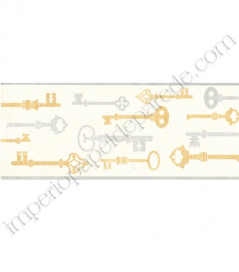 PÁG. 127 - Faixa Vinílica Bistrô (Americano) para Papel de Parede - Chaves (Prata/Ocre Ouro/Branco) - Leve Brilho