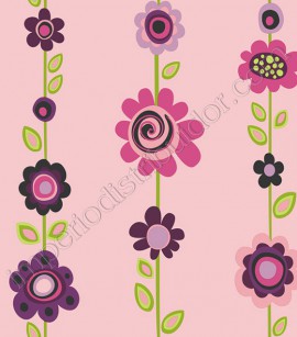 PÁG. 139 - Papel de Parede Vinílico Girl Power (Americano) - Floral (Tons de Rosa/ Tons de Roxo/ Tons de Verde/ Branco/ Detalhes Metálicos)