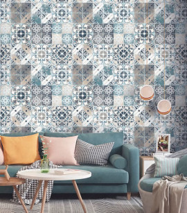 PÁG. 14 - Papel de Parede Azulejo Português Azul e Bege - Coleção Infinity G - Vinílico Importado