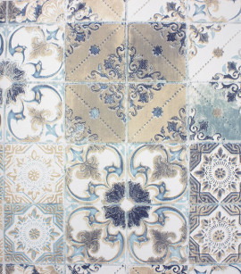 PÁG. 14 - Papel de Parede Azulejo Português Azul e Bege - Coleção Infinity G - Vinílico Importado
