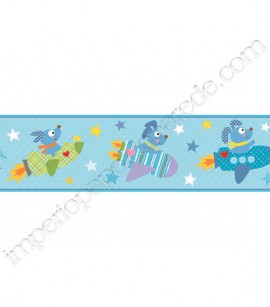 PÁG. 156 - Faixa Vinílica Decorativa Peek-a-Boo (Americano) - Cachorrinho Astronauta (Tons de Azul/ Colorido)