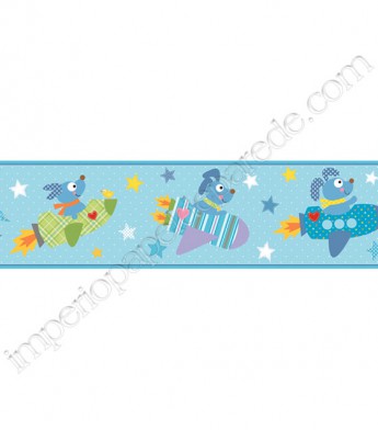 PÁG. 156 - Faixa Vinílica Decorativa Peek-a-Boo (Americano) - Cachorrinho Astronauta (Tons de Azul/ Colorido)