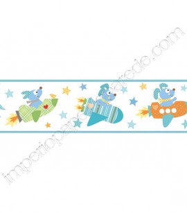 PÁG. 160 - Faixa Vinílica Decorativa Peek-a-Boo (Americano) - Cachorrinho Astronauta (Tons de Azul/ Branco/ Colorido)