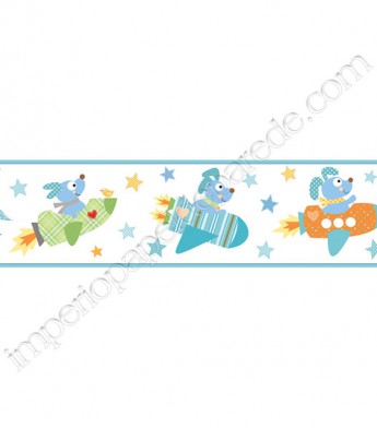 PÁG. 160 - Faixa Vinílica Decorativa Peek-a-Boo (Americano) - Cachorrinho Astronauta (Tons de Azul/ Branco/ Colorido)