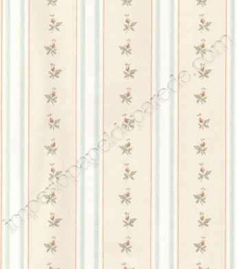 PÁG. 21 - Papel de Parede Vinílico Fragrant Roses (Chinês) - Listras Florais (Bege Claro/ Rosa Antigo/ Azul)